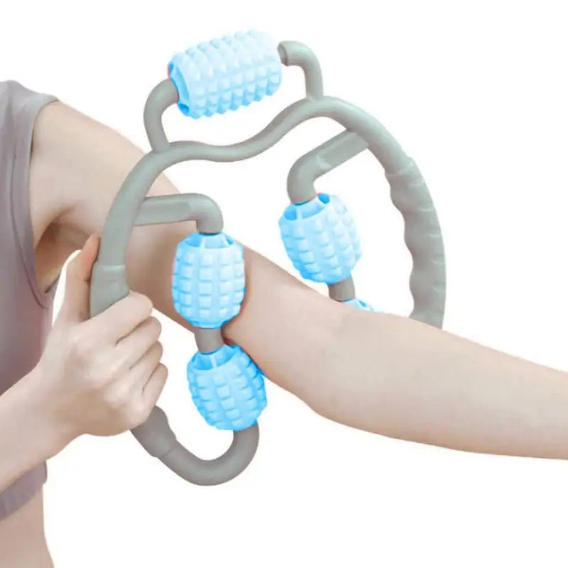 Muscle Massage Roller, 5 Wheels Relieve Soreness Leg Muscle Roller Fitness Roller Muscle Relaxer Massage Roller Ring Clip All Round Massaging Uniform Force Elastic PP Drop Shaped for Home Use