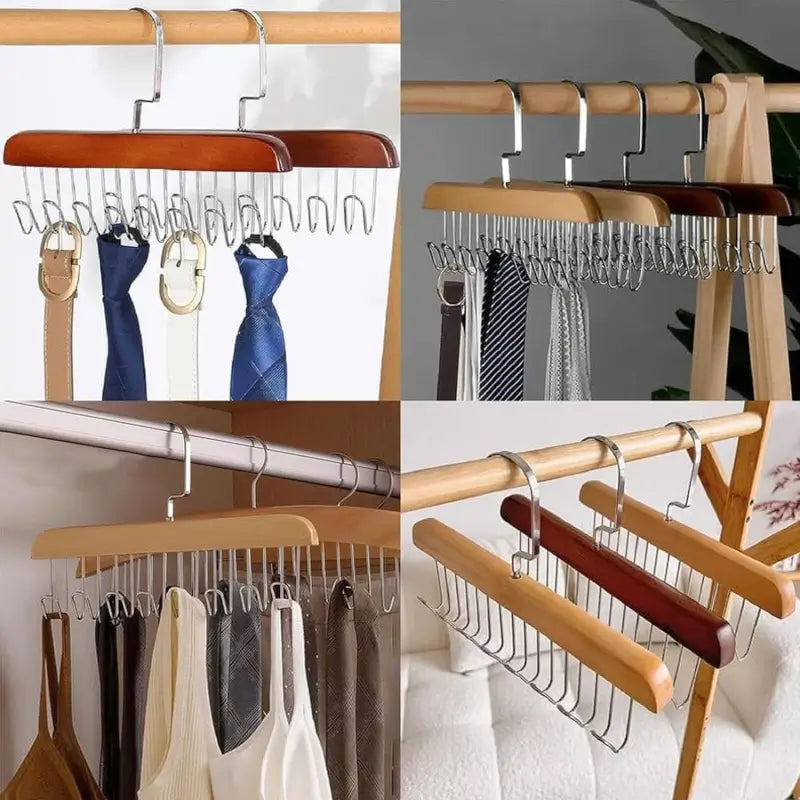 Space-Saving 8-Hook Wooden Hanger Multi-Purpose Closet Organizer