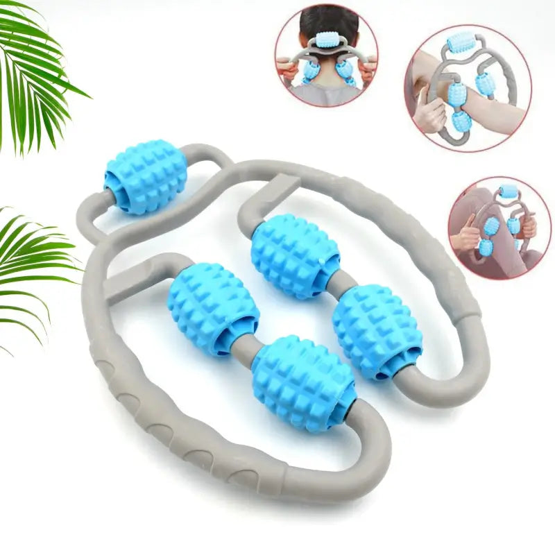 Muscle Massage Roller, 5 Wheels Relieve Soreness Leg Muscle Roller Fitness Roller Muscle Relaxer Massage Roller Ring Clip All Round Massaging Uniform Force Elastic PP Drop Shaped for Home Use