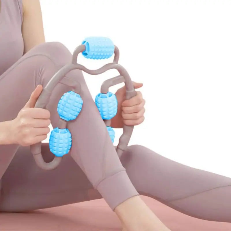 Muscle Massage Roller, 5 Wheels Relieve Soreness Leg Muscle Roller Fitness Roller Muscle Relaxer Massage Roller Ring Clip All Round Massaging Uniform Force Elastic PP Drop Shaped for Home Use