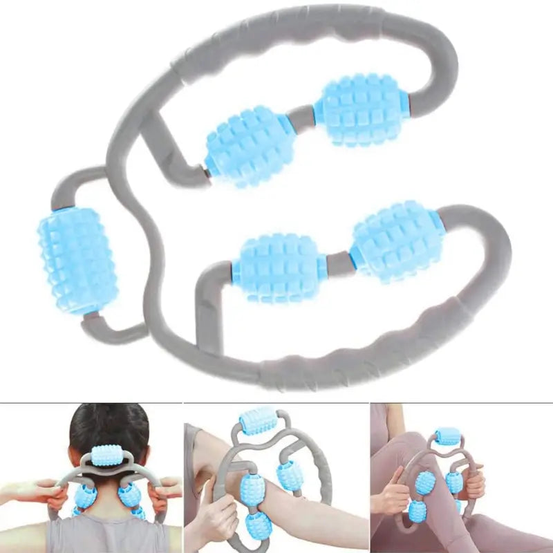 Muscle Massage Roller, 5 Wheels Relieve Soreness Leg Muscle Roller Fitness Roller Muscle Relaxer Massage Roller Ring Clip All Round Massaging Uniform Force Elastic PP Drop Shaped for Home Use